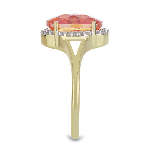 BUY UNIQUE PADPARADSCHA QUARTZ GEMSTONE BIG STONE RING IN 925 SILVER